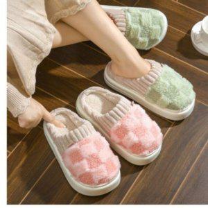 스마일슬리퍼 보온실내화 층간소음방지슬리퍼보온 홈퍼슈즈 체크디자인 보들 방한 모던