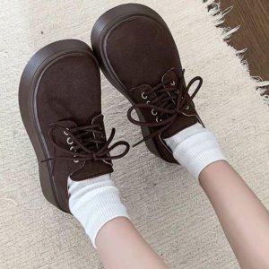 여성용품 깔끔 큐트 디자인감각 두꺼운굽키업 캐주얼룩 로퍼화 낮은기장 밀리터리부츠 세무 데일리 안정감