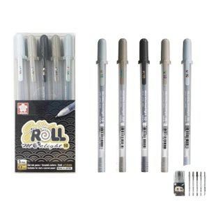 사무용필기구 노트필기 디자인펜 문구세트중성펜 겔리롤 문라이트 젤펜 그레이 컬러 5색 세트