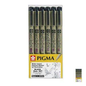 사무용필기구 노트필기 디자인펜 문구세트중성펜 피그마 마이크론 블랙 6본 세트