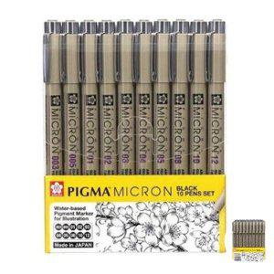 사무용필기구 노트필기 디자인펜 문구세트중성펜 피그마 마이크론 블랙 10본 세트