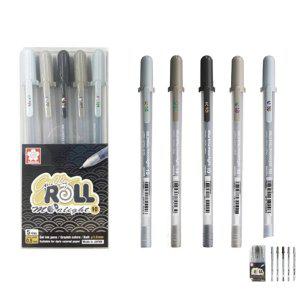 사무용필기구 노트필기 디자인펜 문구 중성펜 겔리롤 문라이트 젤펜 그레이 컬러 5색 세트