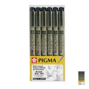 사무용필기구 노트필기 디자인펜 문구세트 중성펜 피그마 마이크론 블랙 6본 세트