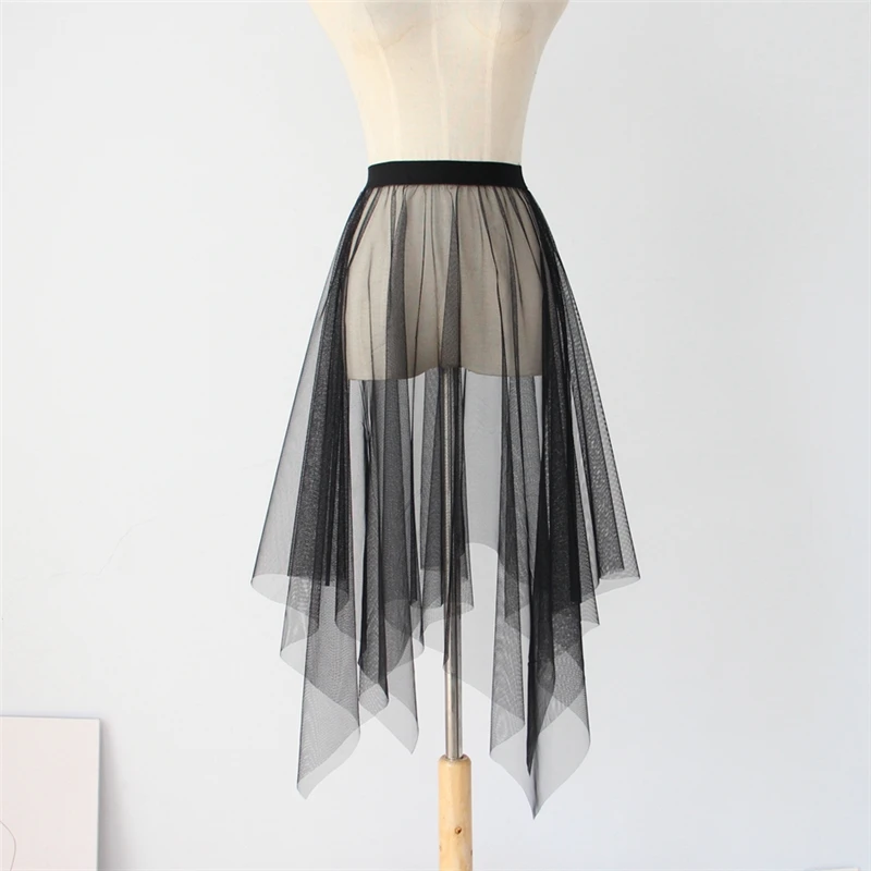 Long Black White Tulle Lace Mesh Skirt Women Petticoat Underskirt Summer Korean 불규칙한 커버 업 스커트 투투 스커트 여성용