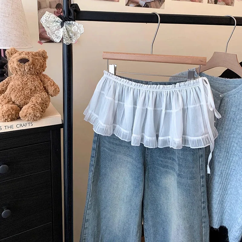 프렌치 레이스 업 짧은 방귀 커튼 스커트 봄 레이어드 스커트 INS 여성 랩 스커트 붕대 드레스 앞치마 커튼 확장 스커트