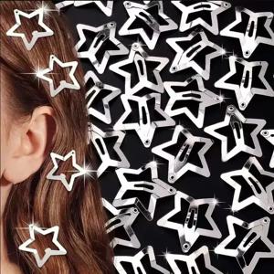 여자아이들을 위한 50개 실버 스타 헤어 클립, 금속 스타 스냅 클립, 여성용 심플 BB 헤어핀, 바레트 헤어 액세서리