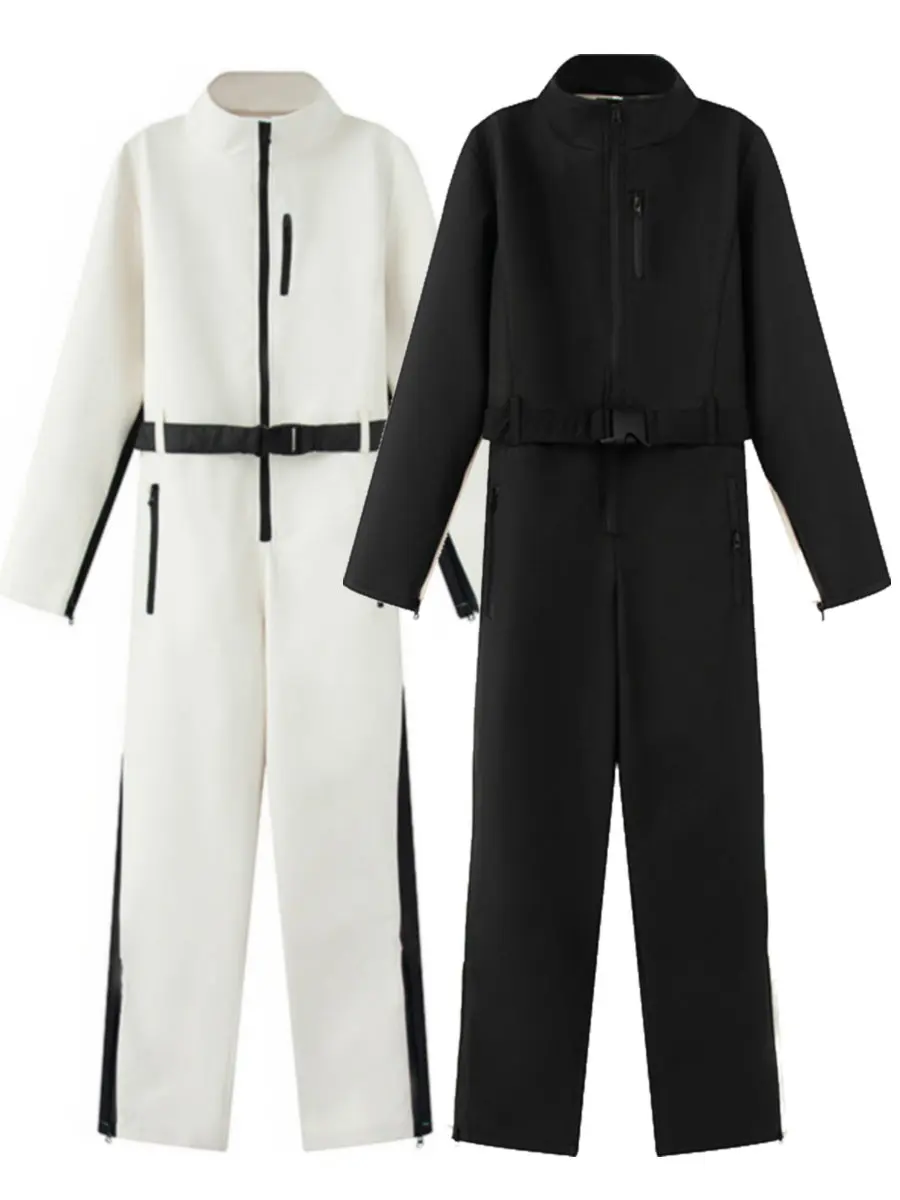 2025 여성용 우아한 스케이트보드 원피스 플리스 스키 보디수트 여성용 긴 소매 방수 방풍 패치워크 스키 점프수트