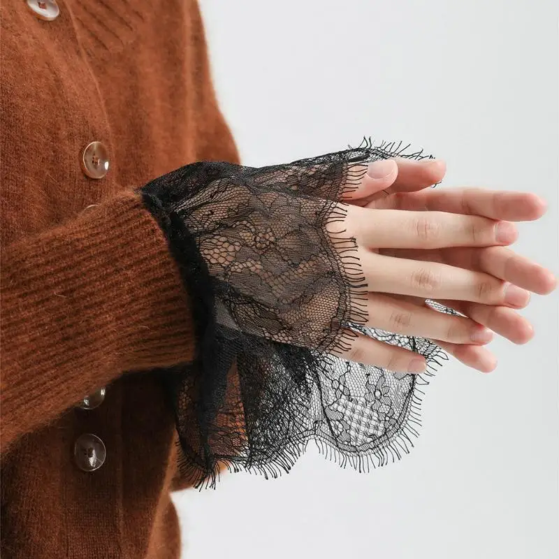 웨딩 드레스용 와일드 플라운스 손목 소매 주름 장식 손목 커프스 1쌍 장식용 레이스 소매 장식된 커프스 가짜 소매