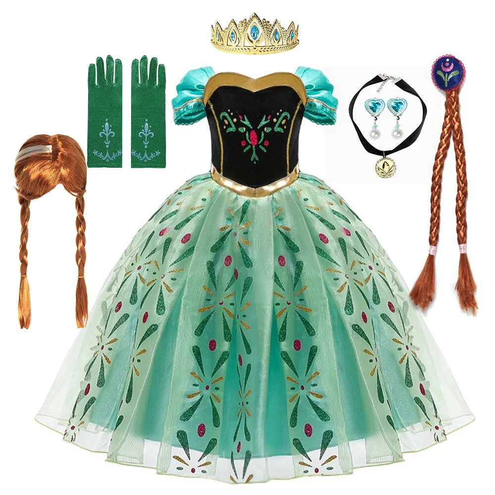 전체 인쇄 어린이 코스프레 안나 공주 의상 멋진 생일 카니발 파티 댄스 파티 드레스 유아 역할 놀이 의류 복장