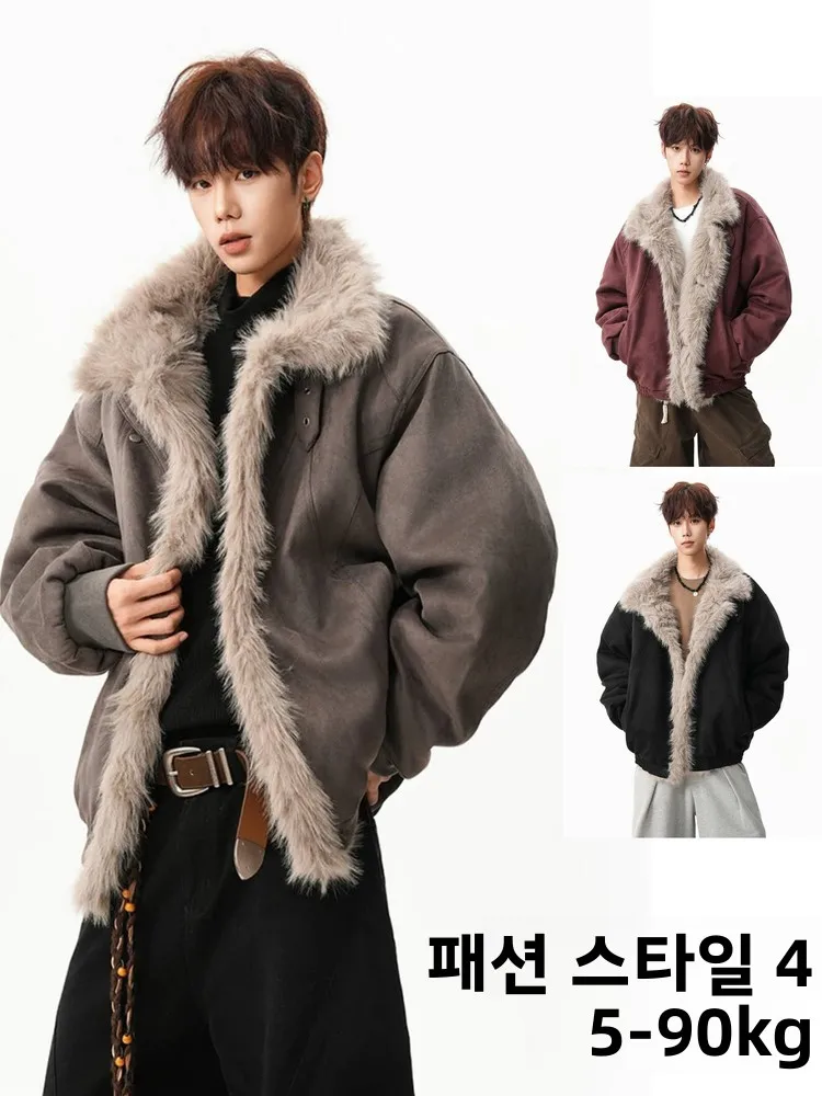 따뜻한 플리스 안감 남성용 면 재킷 루즈핏 스탠드 칼라 겨울 코트 청년 패션 캐주얼웨어 긴 소매 단색