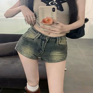 하이웨이스트 슬림핏 데님 반바지 여성 여름 아우터 빈티지 스트레이트 레그 베이스 레이어 타이트 핫팬츠