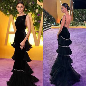 사용자 정의 고품질 바닥 길이 민소매 계층화 된 Backless 페르시 얇은 Suspeders 공식 드레스 여성 우아한 칵테일 드레스