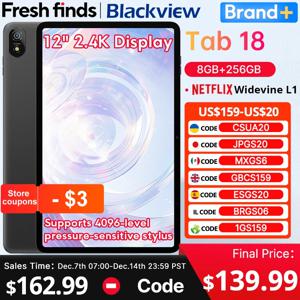 블랙뷰 Tab 18 태블릿 12인치 2.4K FHD+ 디스플레이 8GB 256GB 8800mAh 33W 와이드바인 L1 MTK Helio G99 압력 감지 패드 PC