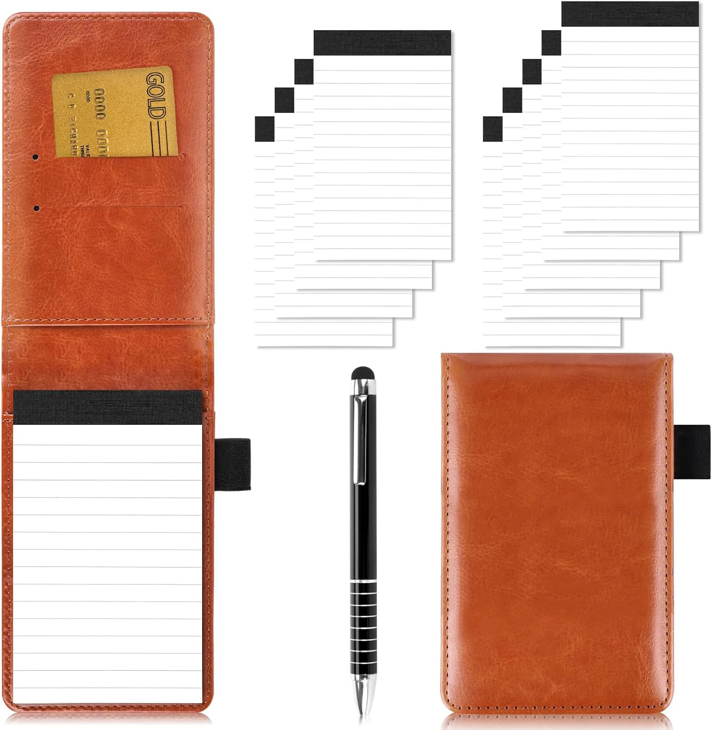 미니 플랩 포켓 바지 휴대용 노트 패드, 스트랩 연필 가방 회의록 책, Pu 가죽 하드 커버 방수 커버 가로줄 노트 내부 페이지, 일기, 직장 회의록 책, 회계, 메모 노트 볼펜 세트