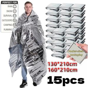 2/15pcs 대형 비상 생존 담요 휴대용 알루미늄 호일 절연 필름 야외 하이킹 캠핑 필수 안전 장비