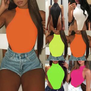 여성 솔리드 민소매 바디 슈트 섹시한 여성 홀터넥 바디 슈트 하이 컷 Bodycon Leotard Tops 여름 패션 Bottomed Tops
