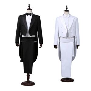 남성용 Tailcoat 클래식 모던 화이트 & 블랙 기본 스타일 남성 정장 Tailcoat 가수 마술사 무대 재킷 의상
