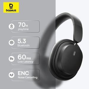 Baseus 무선 헤드폰 Bluetooth 5.3 HIFI 레벨 이어폰 40mm 드라이버 접이식 오버 이어 헤드셋 70H 재생 시간 공간 오디오