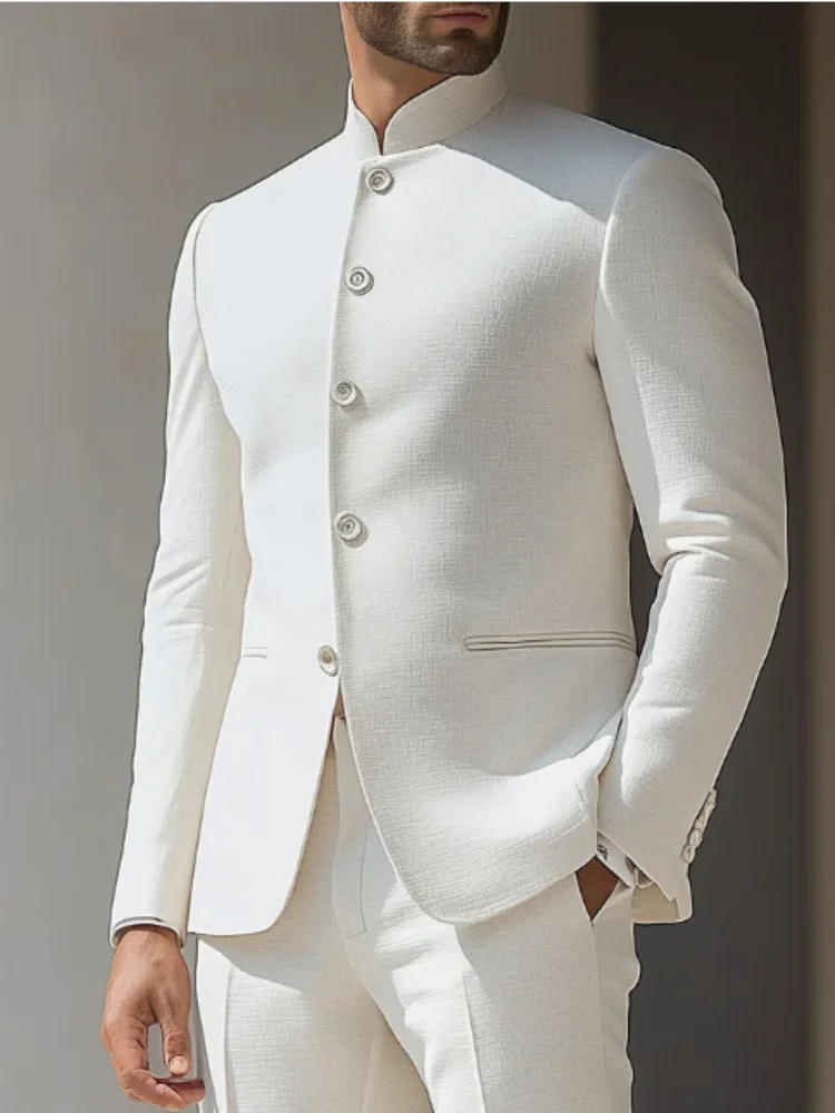 남성 비즈니스 캐주얼 정장 멋진 단색 웨딩 매치 블레이저 패션 중국 스탠드 칼라 슬림핏 드레스 코트