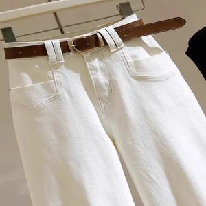 우아한 하이웨이스트 와이드 레그 진 여성용 화이트 데님 팬츠 가을 캐주얼 루즈핏 바닥 길이 바지 슬림 효과