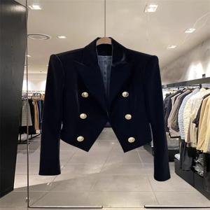 2025년 신상 벨벳 더블 브레스티드 셔츠 슬림하고 다재다능한 스타일로 키 작은 여성에게 적합한 숏 수트 재킷