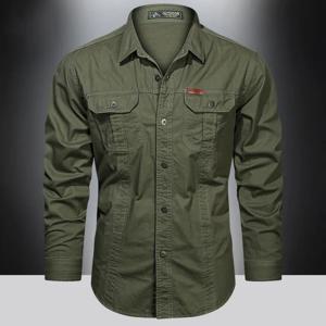 2023 카고 셔츠 남성 긴 소매 캐주얼 코튼 셔츠 고품질 Camisa Militar Overshirt 브랜드 의류 블랙 블라우스 5XL