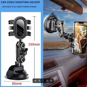 차량용 휴대폰 거치대 촬영, 강력한 흡입 컵, 다각도 조절 가능, 알루미늄 합금 클립 거치대, 2 인 1