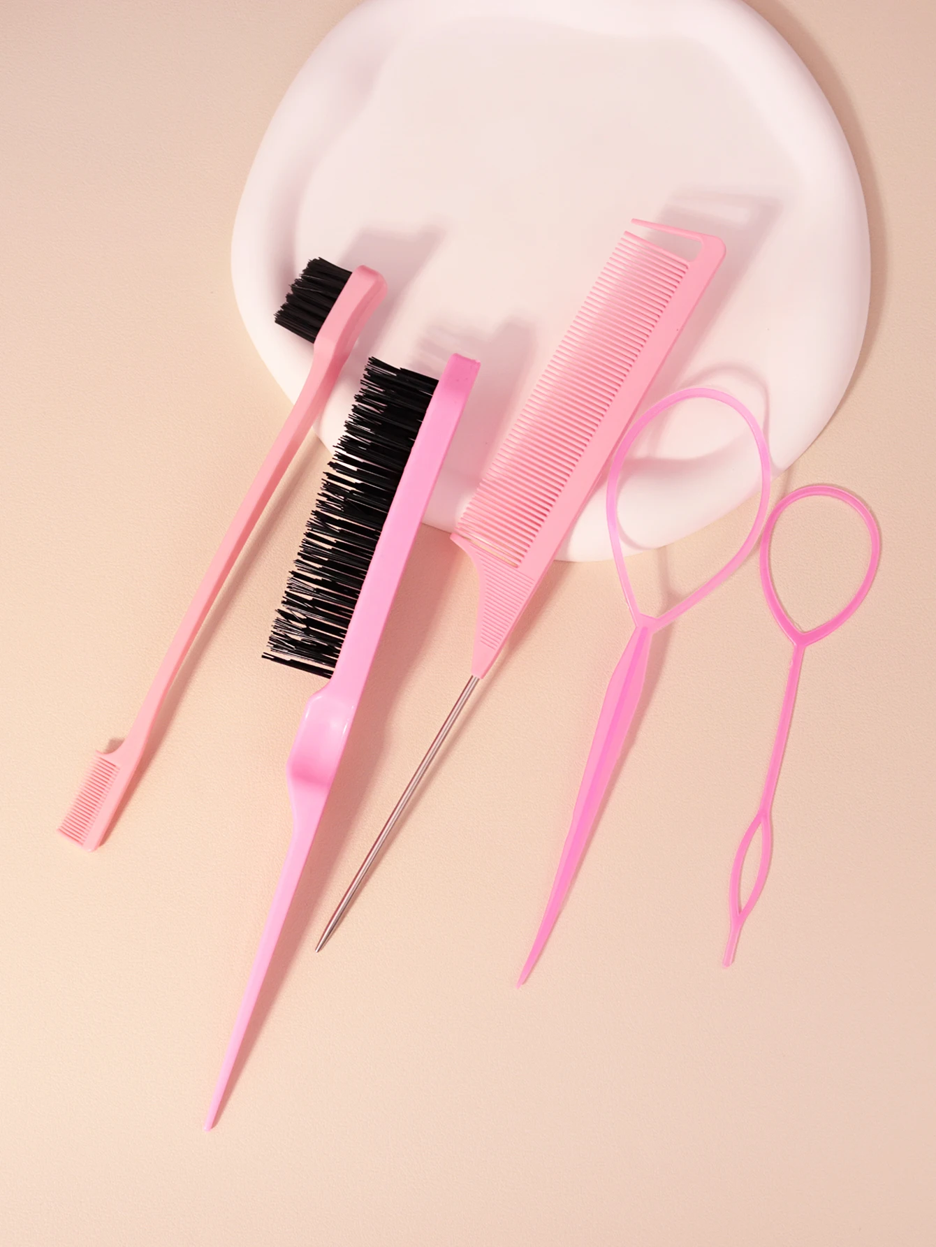 헤어 브러시 및 브레이드 세트, 5개/세트, 눈물 빗 브러시, 엣지 브러시, 브레이드 도구, 헤어 브레이드 도구, 여성과 남성에게 적합