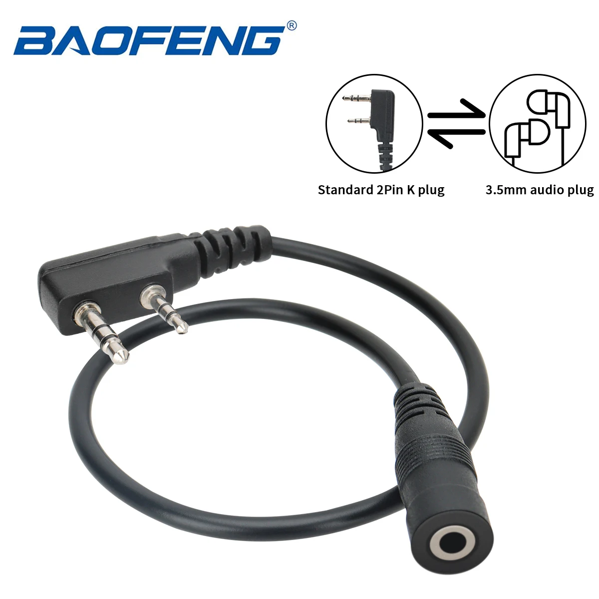 BAOFENG 2 핀 3.5mm Quansheng 워키 토키 이어폰 어댑터 헤드셋 어댑터 케이블 BAOFENG UV-5R APPI와 호환 가능