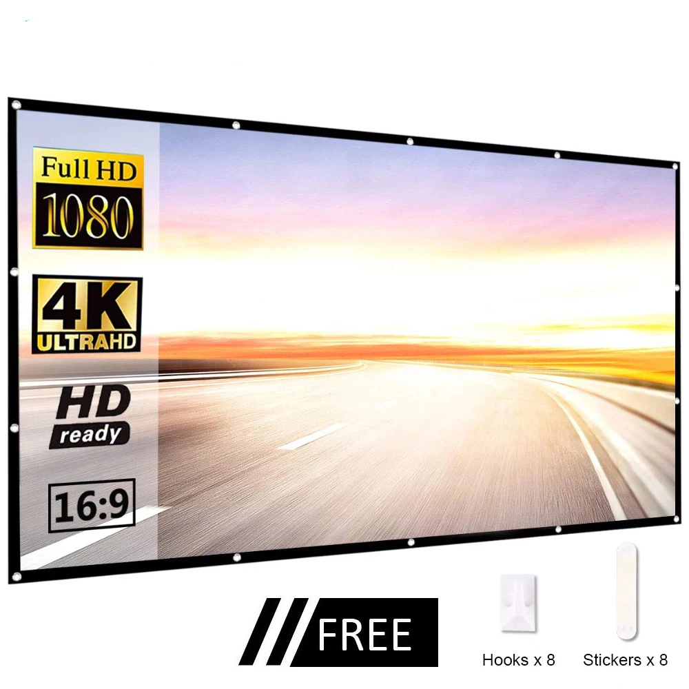 60 84 100 120 150 인치 프로젝터 스크린 휴대용 프로젝션 스크린 16:9, HY300 용 여행용 홈 시어터 용 야외 영화 스크린