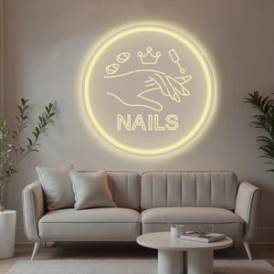 손톱 네온 사인 LED 원형 조각 네온 불빛 네일 숍 뷰티 숍 장식 비즈니스 표지판 룸 벽 장식 조명