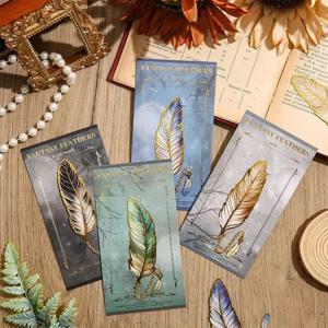 금속 체인 펜던트가있는 빈티지 깃털 금 스탬프 금속 책갈피, 절묘한 책갈피, 책 페이지 분배기, 사무용품