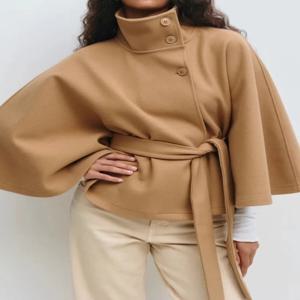 캐주얼 Y2K 코트 여성 가을 ​​겨울 새로운 패션 솔리드 컬러 망토 스탠드 칼라 버튼 벨트 윈드 브레이커 자켓 여성 의류