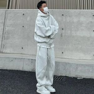 남성용 겨울 플리스 안감 루즈핏 후드티와 스트레이트 레그 팬츠 세트 투피스 캐주얼 의상 커플 매칭 트랙수트