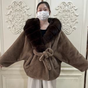 인조 밍크 퍼 패셔너블한 한국 스타일 루즈핏 여성용 모자 자켓 퍼 코트