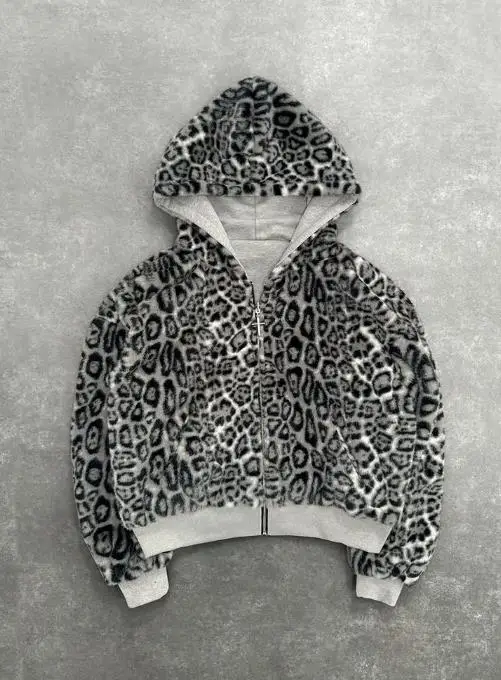 여성용 후드티 2025 신상 가을/겨울 컬렉션 후드티 양면 착용 가능 레트로 레오파드 지퍼 후드티 루즈핏 탑