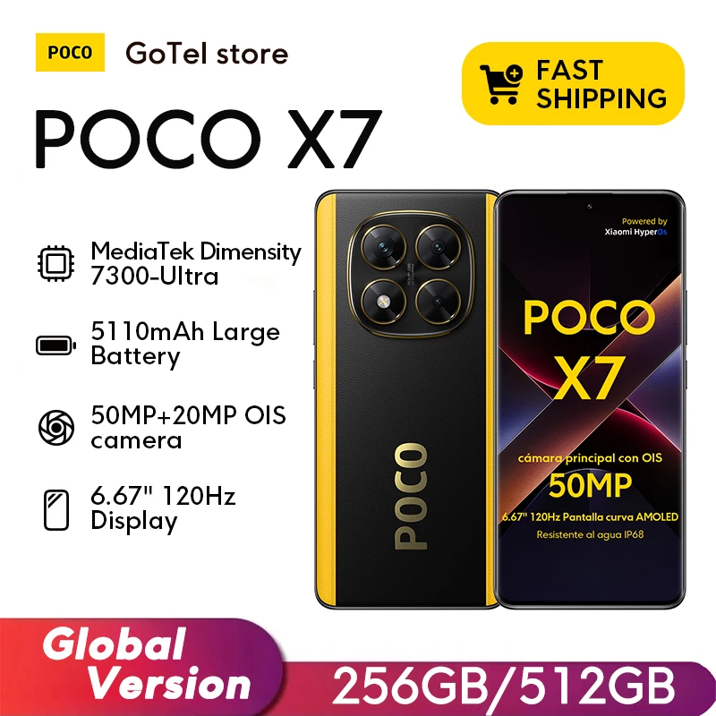【브랜드+】POCO X7 스마트폰 디멘시티 7300-울트라 6.67인치 120Hz AMOLED 디스플레이 45W 5110mAh 50MP 카메라 IP68 샤오미 하이퍼OS NFC