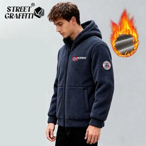 2025 플리스 남성 코트 두꺼운 따뜻한 방풍 루즈핏 아웃도어 칼라 플리스 후드 재킷 노르웨이 프린트 굿 솔져