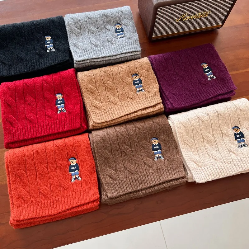 신상품 100% 호주산 울 스카프 트위스트 케이블 니트 영국 빈티지 자수 니트 베어 스카프 두꺼운 보온용