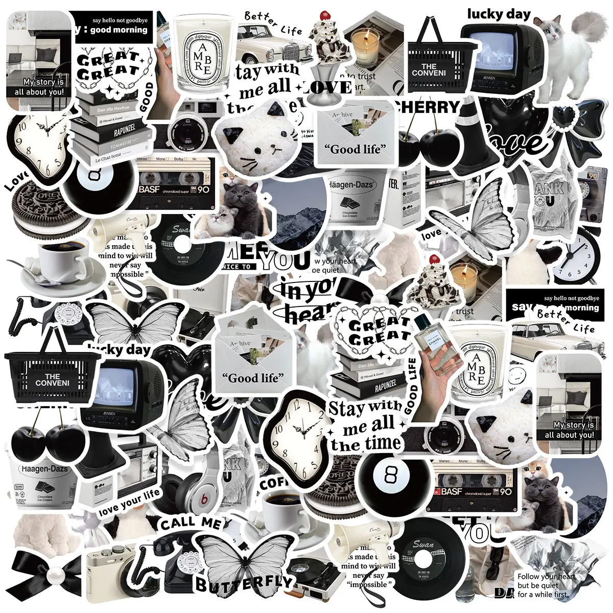 Etori Life 50pcs 만화 귀여운 절묘한 문학 개체 학생 DIY 노트북, 스크랩북, 편지지 장식 스티커