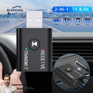 새로운 업그레이드 2 IN 1 차량용 블루투스 5.5 오디오 송신기 수신기 3.5mm AUX 잭 RCA USB 동글 마이크 음악 무선 어댑터 차량/TV/PC용