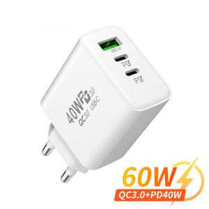 PD 60W 빠른 USB 충전 충전기 3 포트 iPhone 14 13 용 EU/US 플러그 벽 충전기 어댑터 Xiaomi Huawei Samsung USB C 전화 충전기
