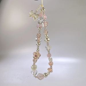 귀여운 유리 Bowknot 꽃 구슬 전화 스트랩 매력 체인 매듭 핸드폰 매는 밧줄 키 체인 소녀 가방 카메라 펜던트 Airpods 케이스