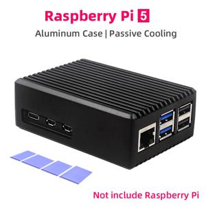 라즈베리 파이 5 알루미늄 케이스 실리콘 방열판이 있는 패시브 냉각 쉘 스위치 버튼 RPI 5 Pi5용 자동 방열