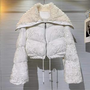 2025 봄 새로운 벨벳 패브릭 그라디언트 빛나는 짧은 재킷 달콤한 소녀 면화 의류 면화 의류 여성