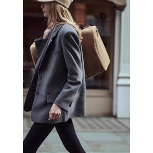 자다타 여성용 겨울 방풍 루즈핏 싱글버튼 숄더패드 스트레이트 레그 수트 재킷 출퇴근 스타일 긴팔 레귤러 길이