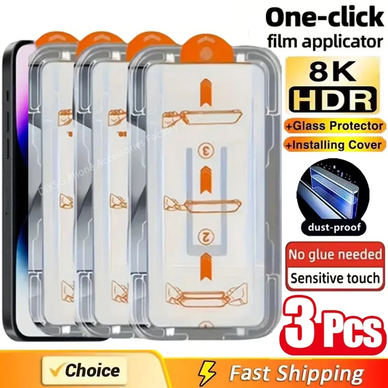 아이폰 14 11 13 12 15 16 Pro Max Mini XS X XR용 3개입 올레오파빅 코팅 무진 설치 간편 스크린 보호필름