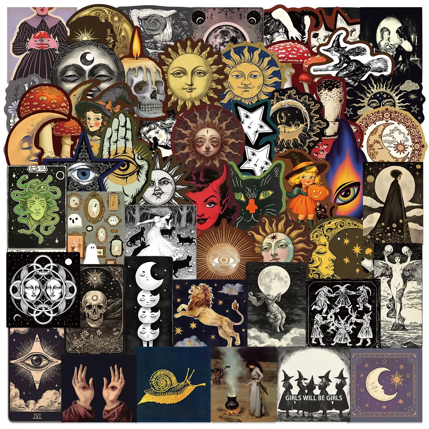 50Pcs 고딕 스티커 마녀 문 짜증 DIY 스티커 스케이트 보드 오토바이 가방 장식 전화 노트북 데칼
