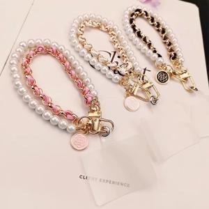 휴대폰 끈 짧은 손목 끈 진주 가죽 줄 끈 손으로 짠 분실 방지 행잉 로프 작은 꽃 펜던트