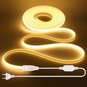 디밍 가능 220V COB LED 네온 스트립 라이트 스위치 디머 전원 키트 5m 10m 30m 3000K 4000K 6000K 288 LED 플렉스 테이프 0.5m 방수